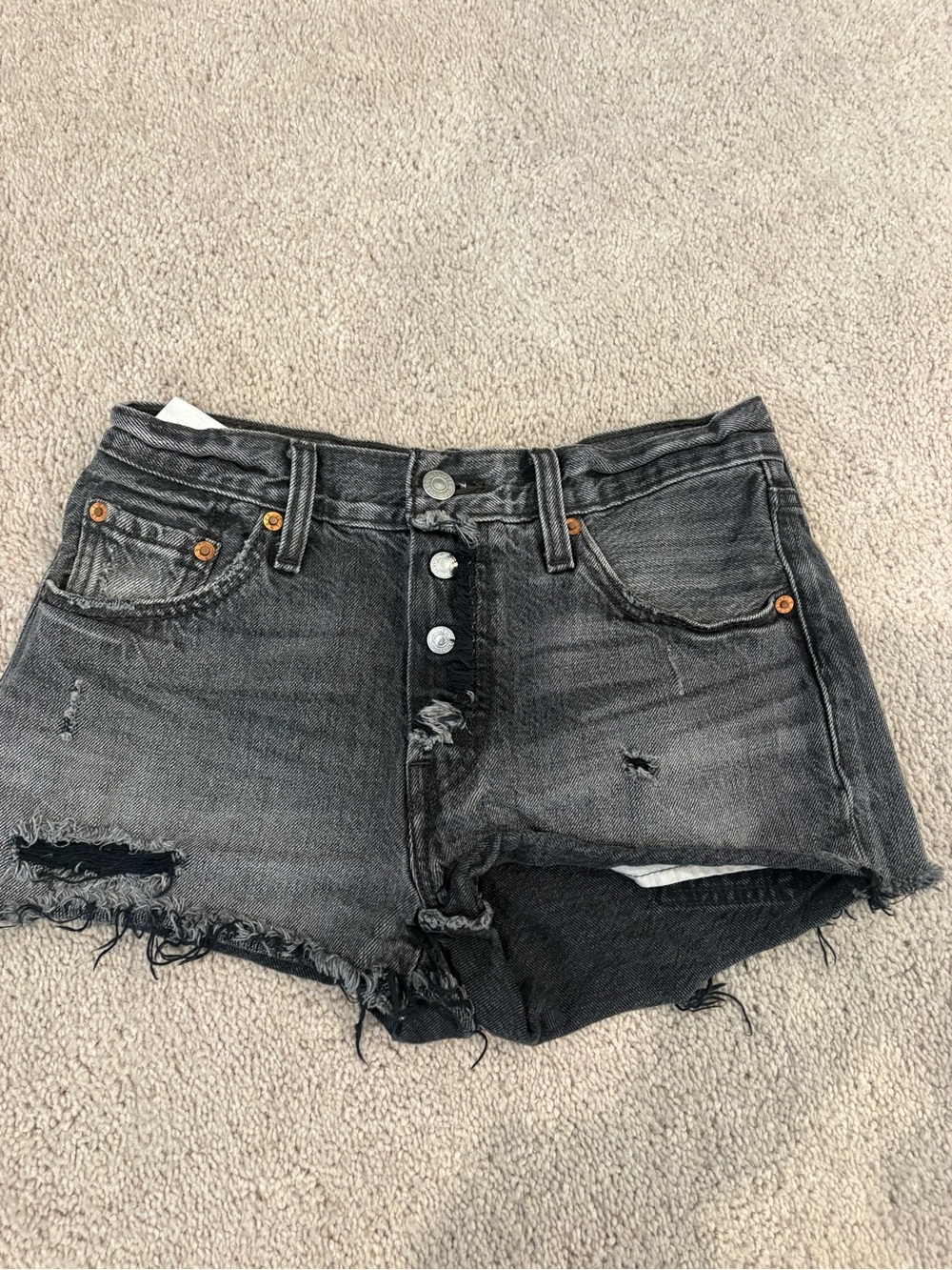Levi's Black Washed Distressed High-Rise Jean Shorts
